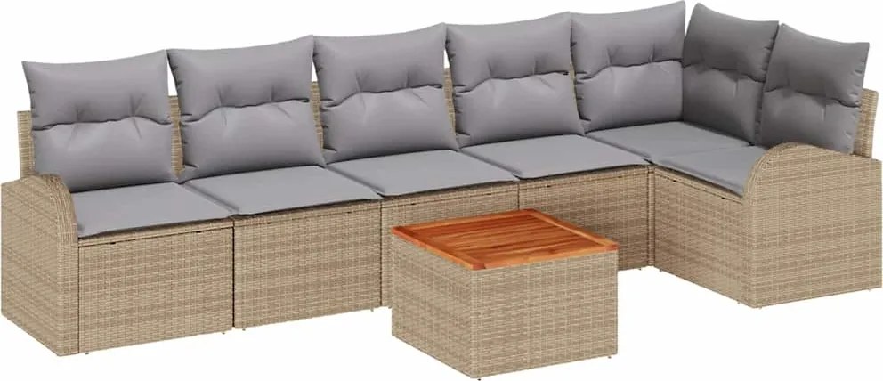 vidaXL Set de canapele pentru grădină cu pernă 7 pcs Bej poliratan