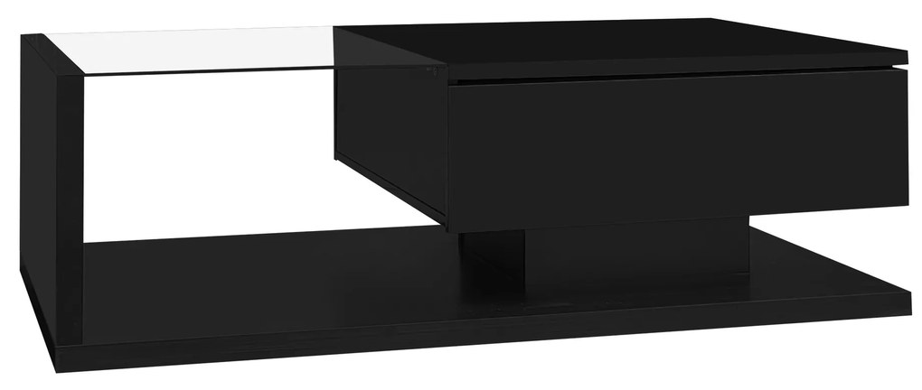 Măsuță de Cafea Modernă cu Raft din Sticlă și Efecte LED, 105x55x32,5 cm, Negru