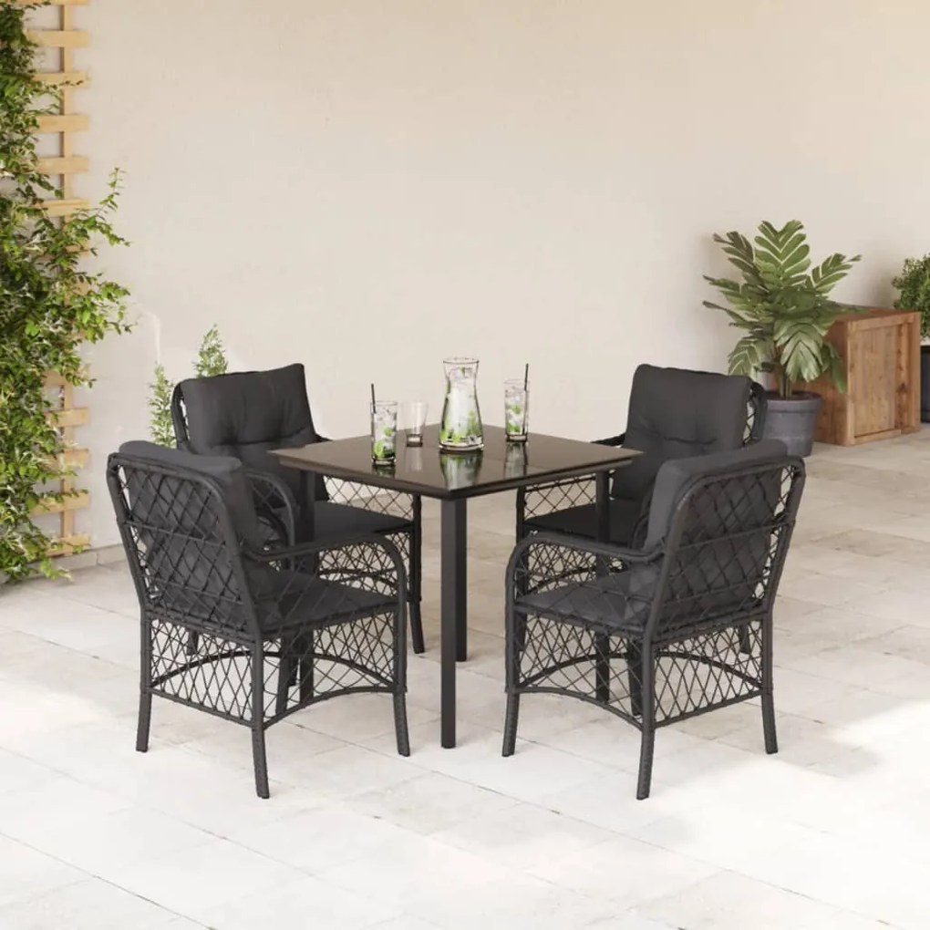vidaXL Set mobilier de grădină cu perne, 5 piese, negru, poliratan