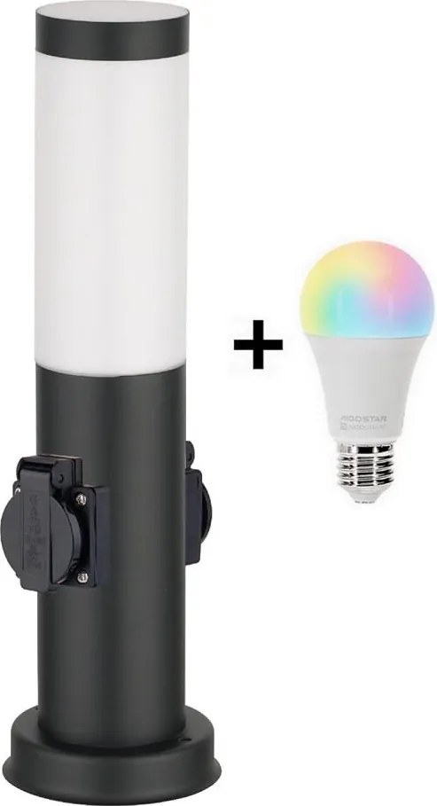 Brilagi - Lampă de exterior LED RGBW, cu 2 prize și 1x soclu E27/15W/230V, 40 cm, IP44, neagră