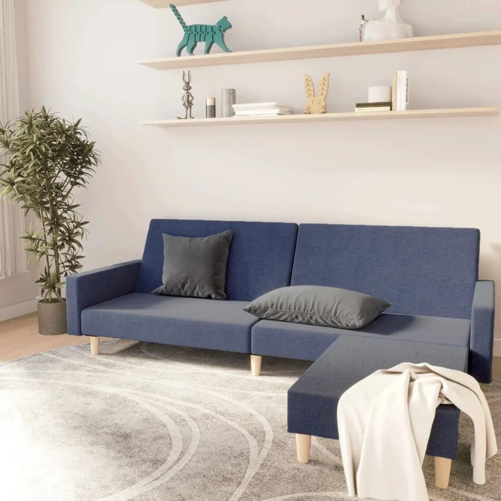 3080483 vidaXL Canapea extensibilă cu taburet, cu 2 locuri, albastru, textil