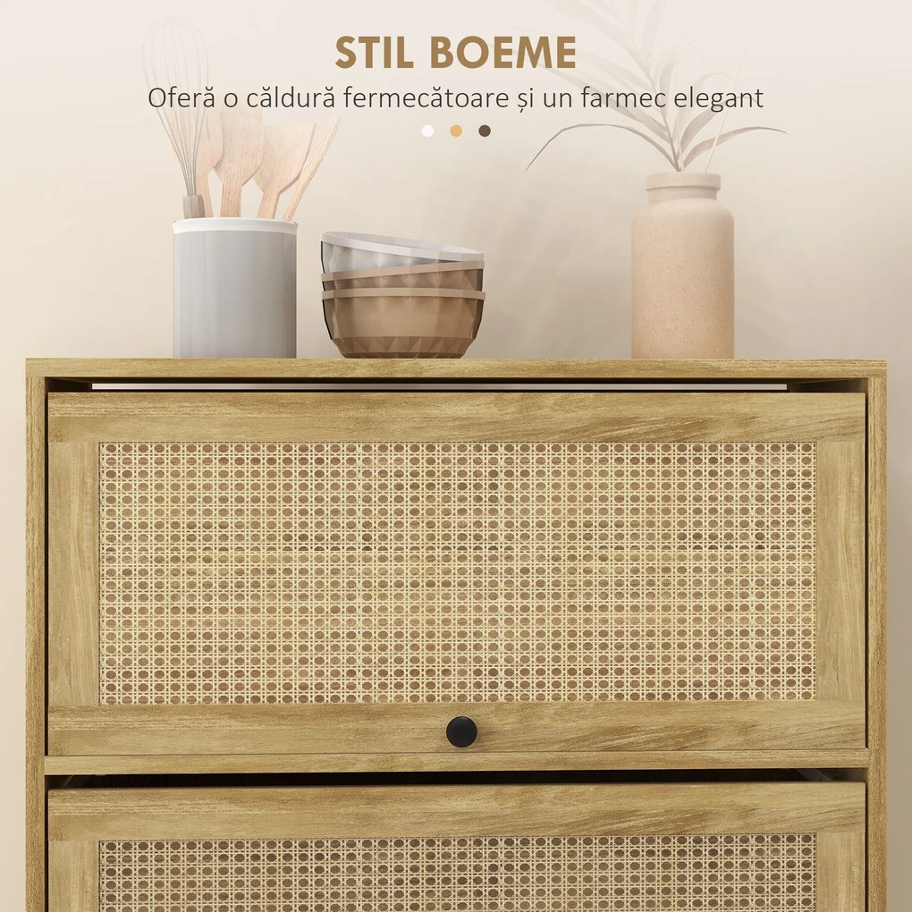 HOMCOM Dulap Boho pentru Bucătărie, Unitate de Depozitare din Ratan cu 4 Uși Rabatabile, Design Natural | Aosom Romania
