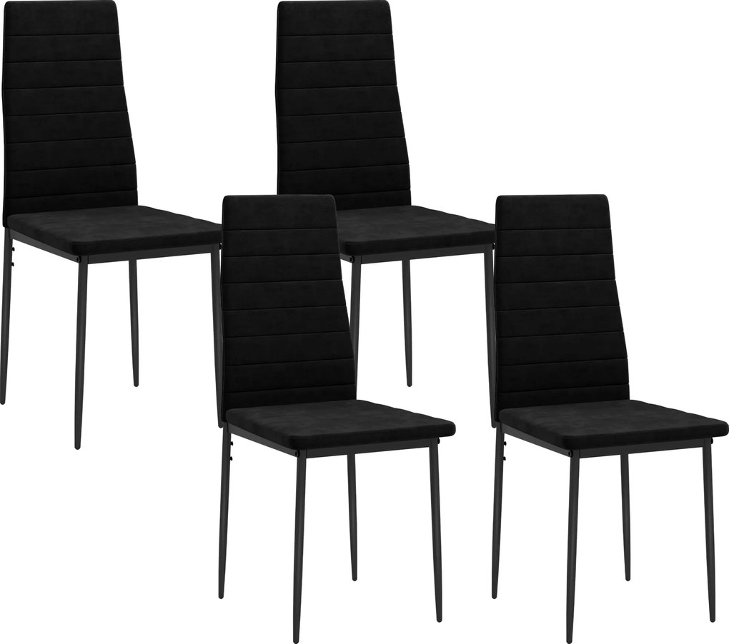 HOMCOM Set de 4 scaune pentru sufragerie, design fără brațe, tapițerie din material textil, picioare metalice, Negru | Aosom Romania