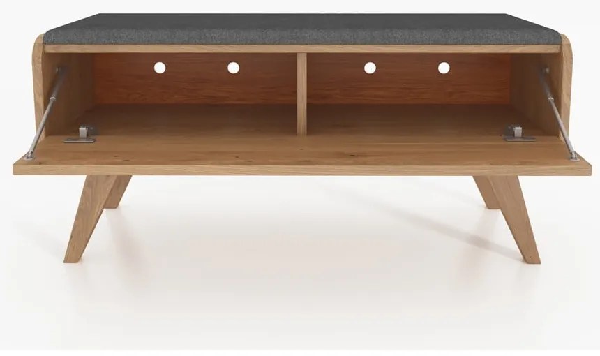 Bancă cu spațiu de depozitare din lemn de stejar cu șezut gri deschis Retro - The Beds