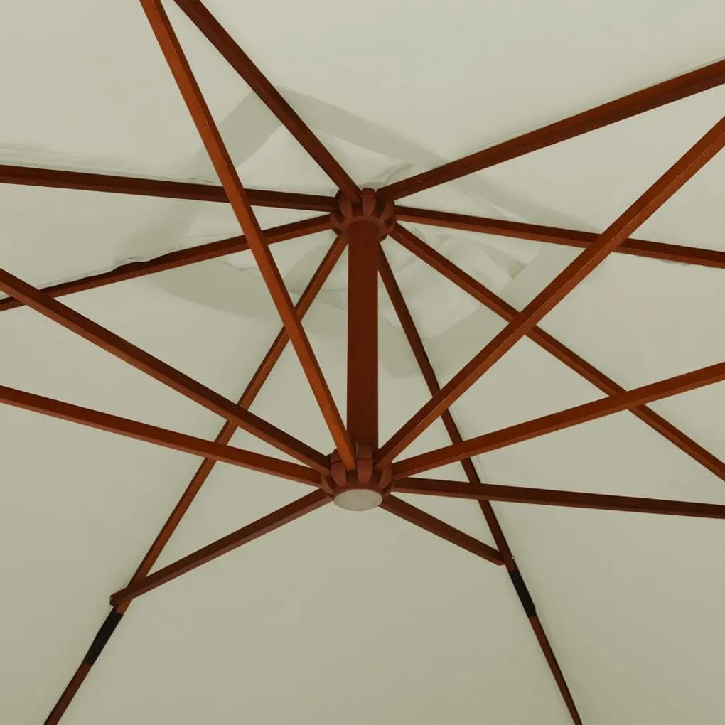Umbrela suspendata cu stalp din lemn, alb nisipiu, 400x300 cm Alb