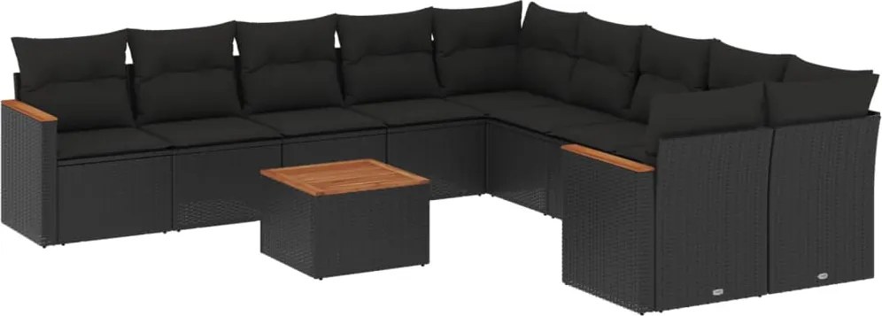 vidaXL Set canapele de grădină cu perne, 11 piese, negru, poliratan