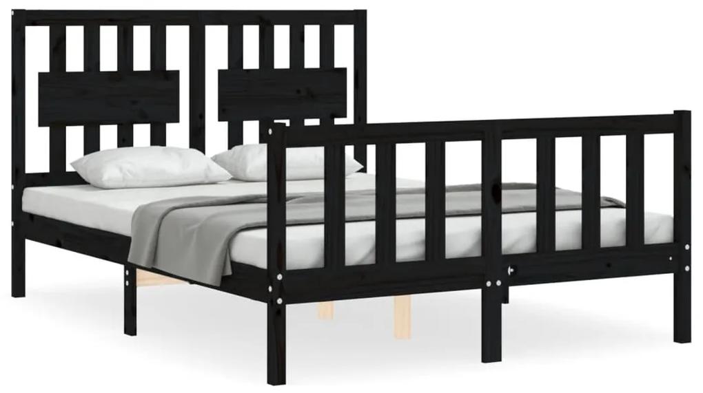 3192410 vidaXL Cadru de pat cu tăblie, negru, 140x190 cm, lemn masiv
