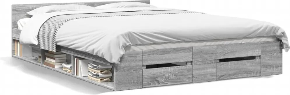 vidaXL Cadru de pat cu sertare gri sonoma 120x200 cm lemn prelucrat