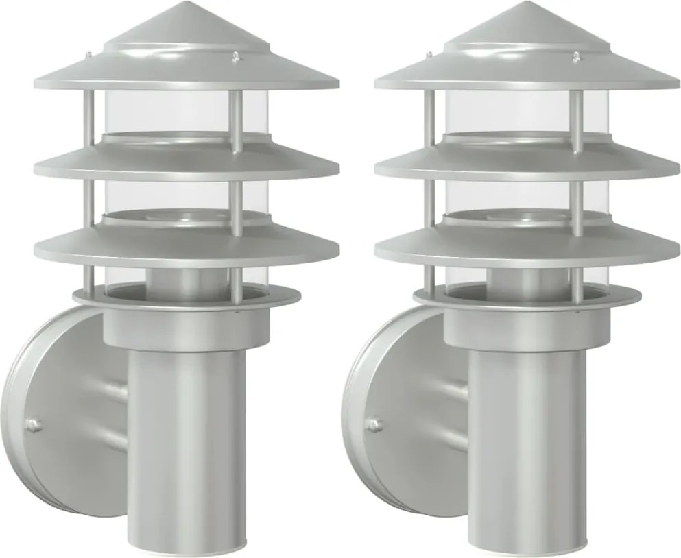 vidaXL Corpuri de iluminat exterior de perete 2 buc argintiu oțel inox