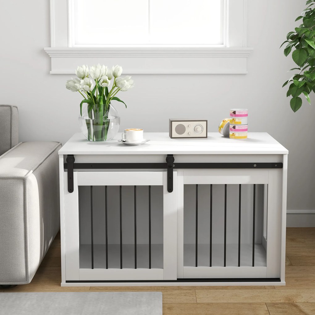 PawHut Cușcă pentru câini cu ușă glisantă, ventilare, placaj și oțel, 98 x 58 x 61 cm, Nuc | Aosom Romania