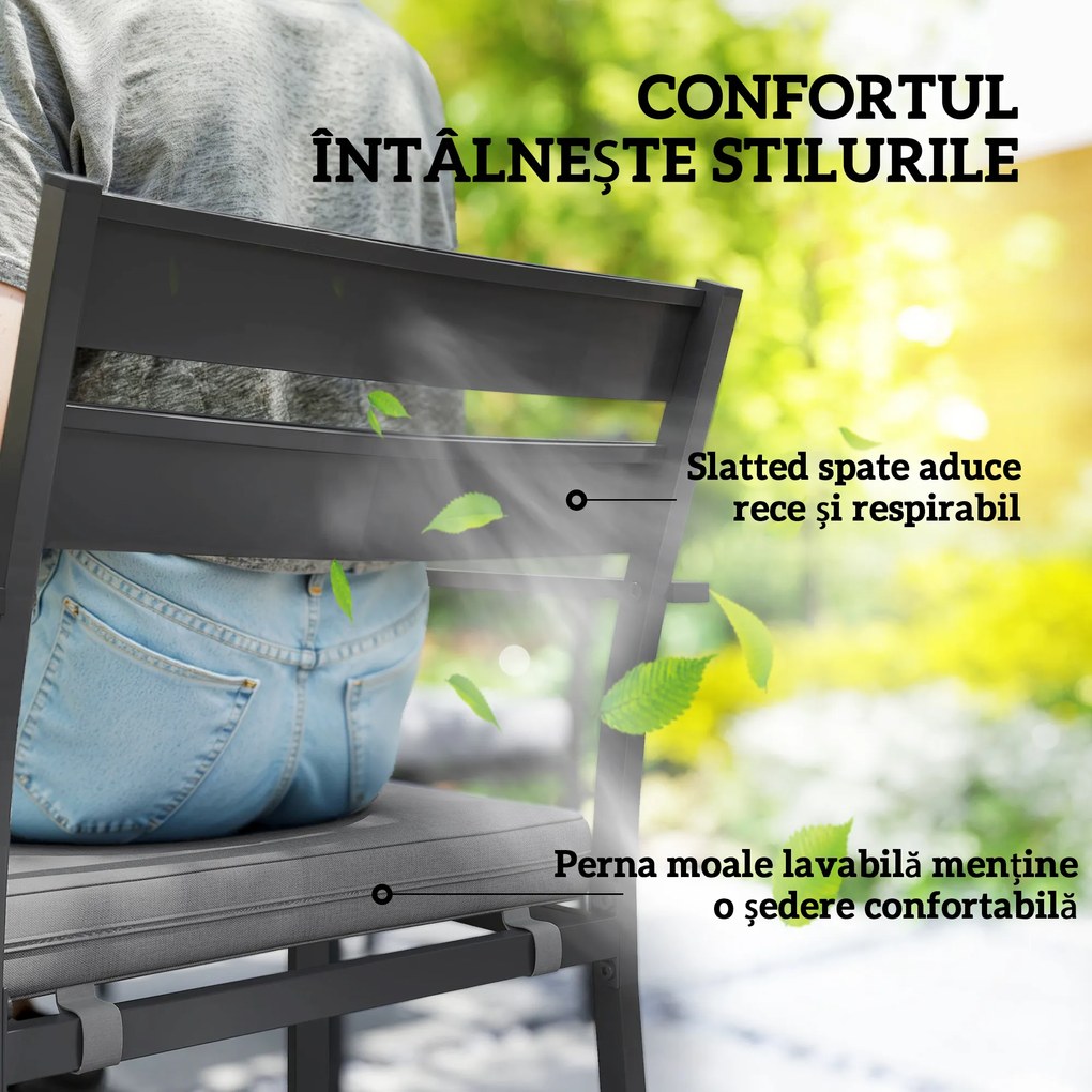 Outsunny Set de Grădină cu Masă Extensibilă și 6 Scaune Stivuibile Gri | Aosom Romania