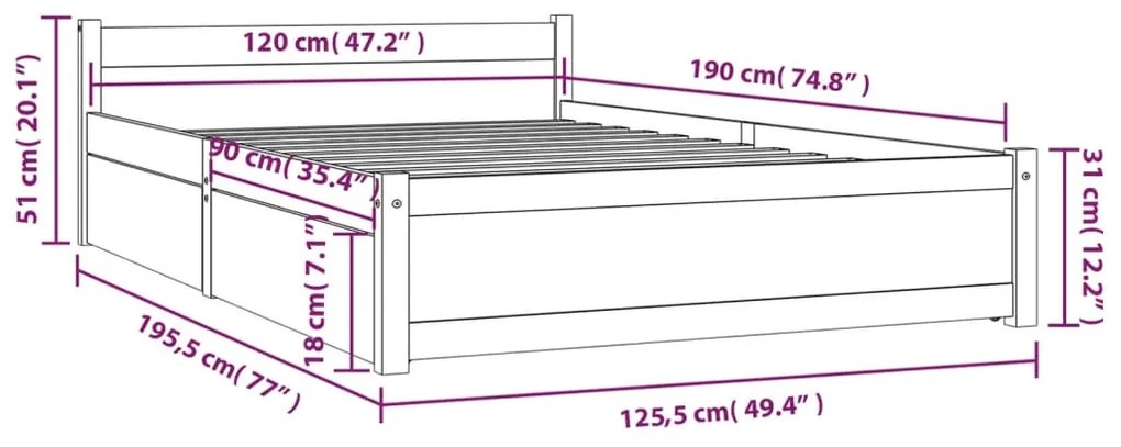 Cadru de pat cu sertare Small Double 4FT, gri, 120x190 cm Gri, 120 x 190 cm