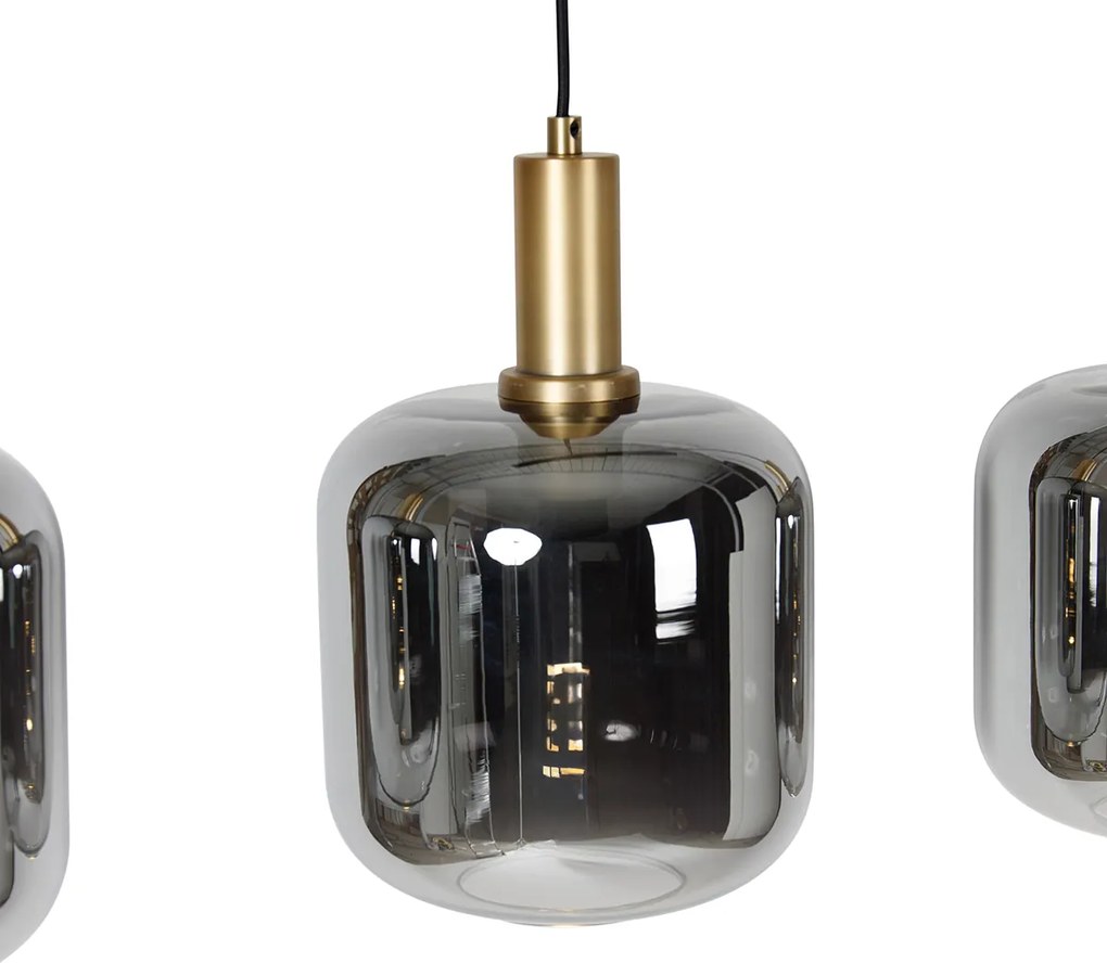 Lampă suspendată neagră cu auriu și sticlă fumurie inclusiv 4 PUCC - Zuzanna