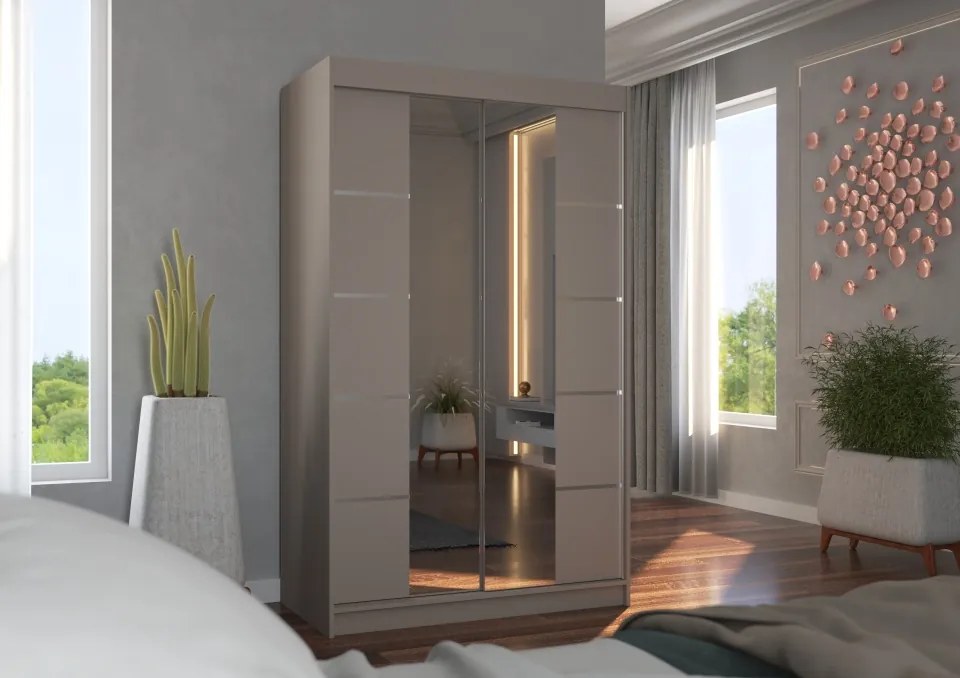 Dulap Dormitor Genua ADRK 120 x 200 cm cu Uși Glisante și Oglindă | Design Modern | Spații de Depozitare Generoase (Culoare: Sonoma)