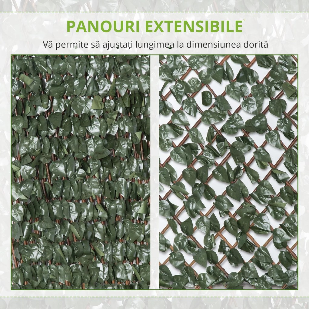 Outsunny Panouri Decorative cu Plante Artificiale, Ecran Expandabil pentru Intimitate, Ideal pentru Balcon/Verandă, 8 Piese, Verde | Aosom Romania