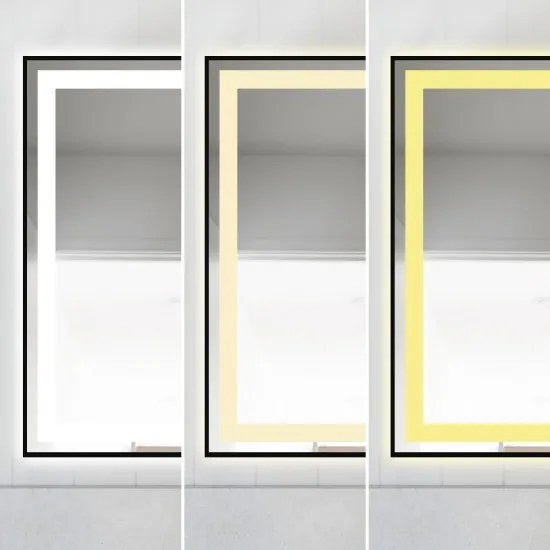 Oglindă Baie LED și Dezaburire Elit's Premium cu Senzor Touch, Lumina Rece, Caldă și Neutră, 80x60cm, cu rama Negru Antichizat