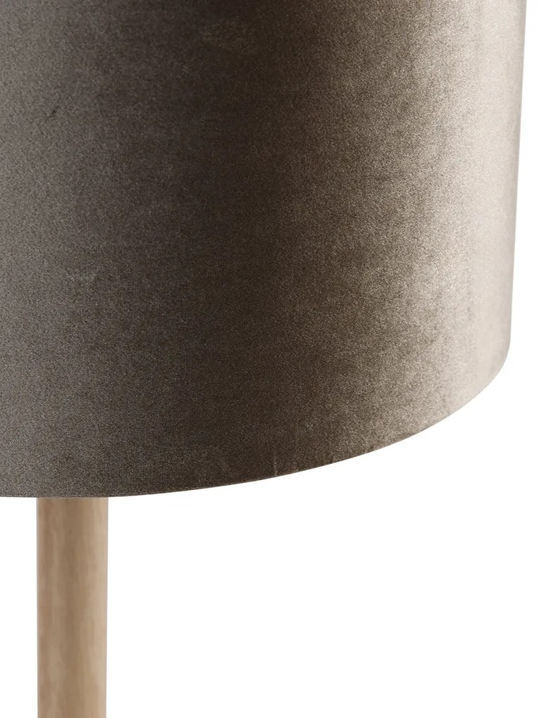 Lampă de masă din lemn cu abajur de catifea gri-maroniu 35cm - Mels