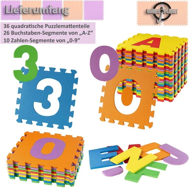Covoraș educativ puzzle EVA, litere și cifre, 86 piese, 3,6m