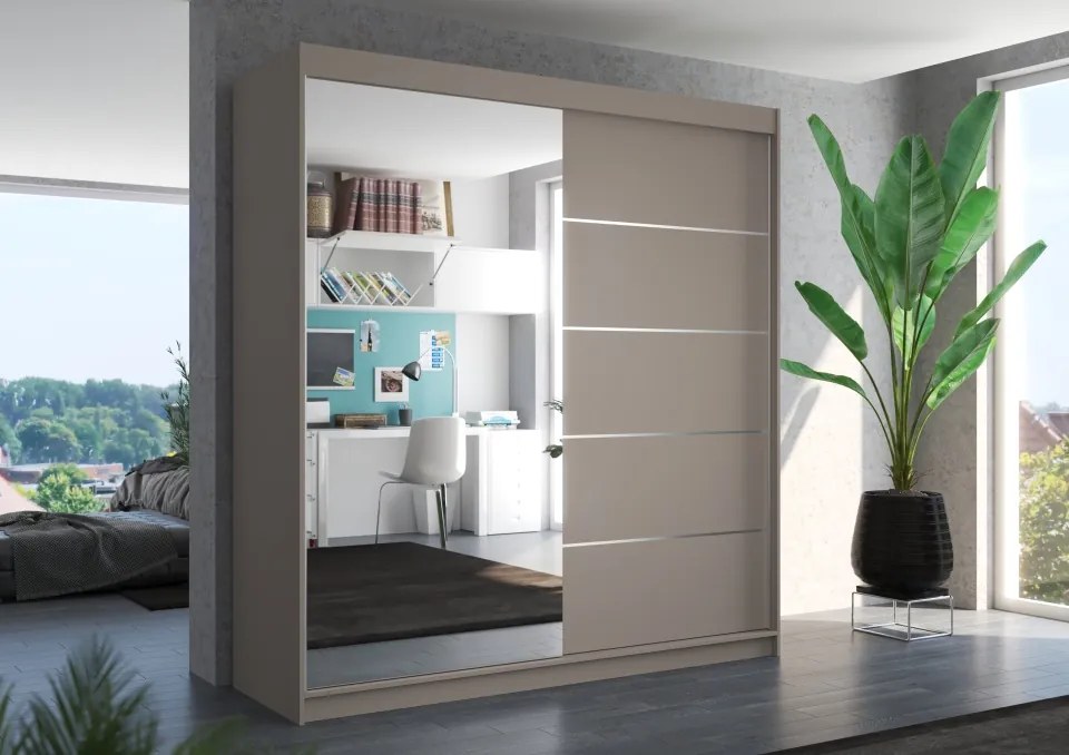 Dulap cu usi glisante si oglinda 200x215 cm, Oliver, ADRK Furniture (Culoare: Negru / Alb)