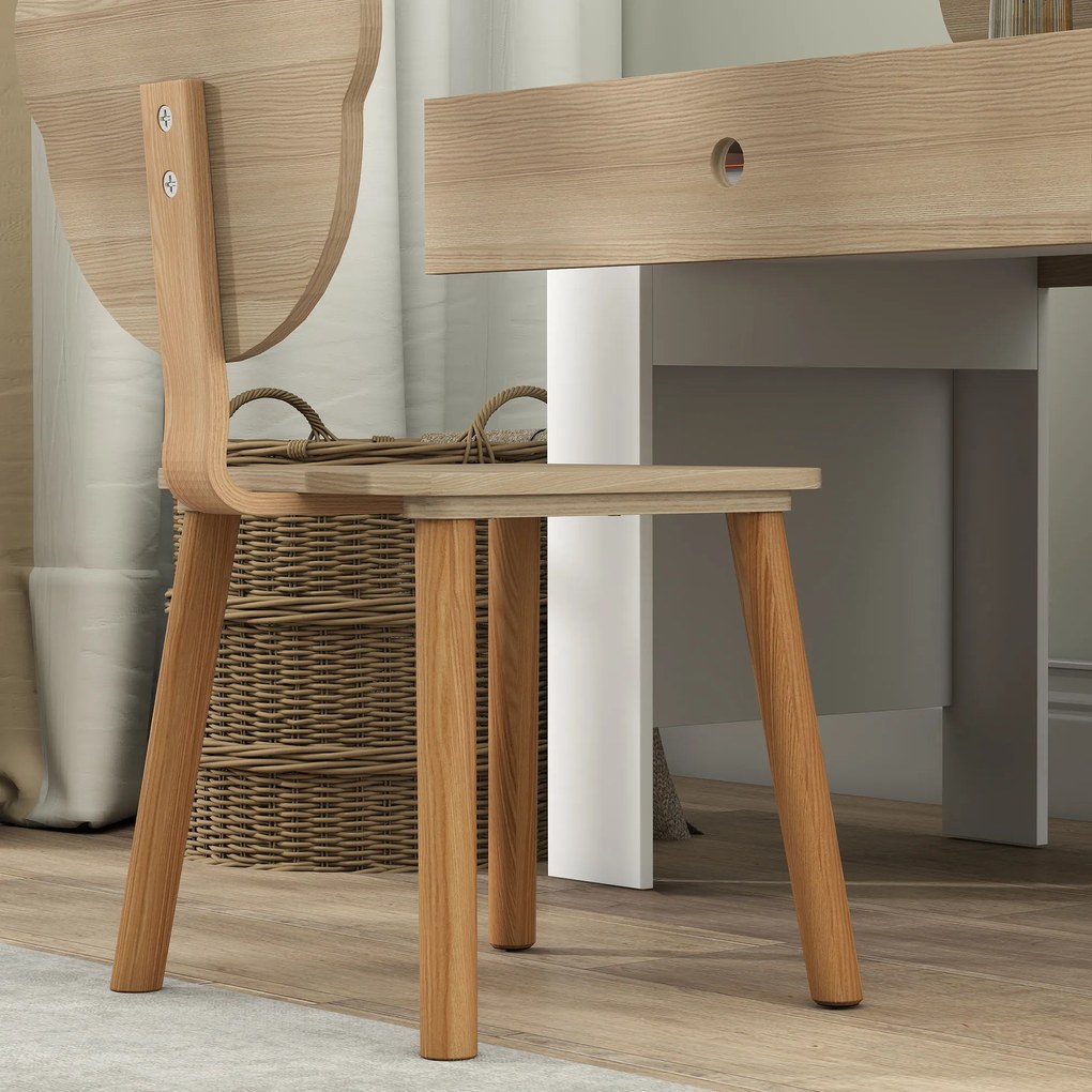 AIYAPLAY Set birou și scaun pentru copii 3-8 ani cu sertar, efect lemn natural | Aosom Romania