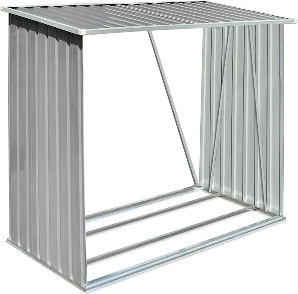vidaXL Șopron depozitare lemne, oțel galvanizat, 163x83x154 cm, gri