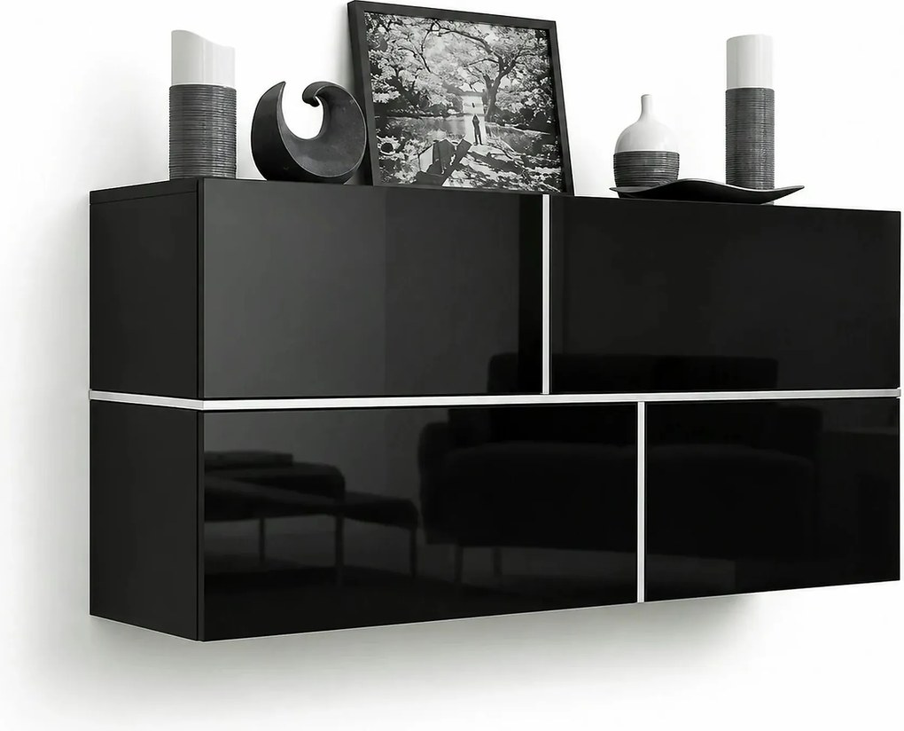 Comoda GOYA, negru/negru lucios/alb, PAL laminat, 170x40x80 cm