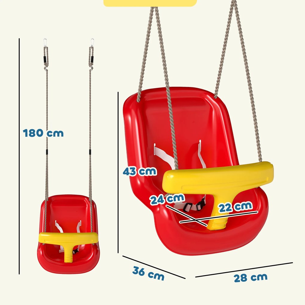 AIYAPLAY Leagăn pentru Copii de Interior și Exterior, Leagăn de Grădină pentru Bebeluși și Copii 9-36 Luni, Coardă Reglabilă și Centură de Siguranță | Aosom Romania