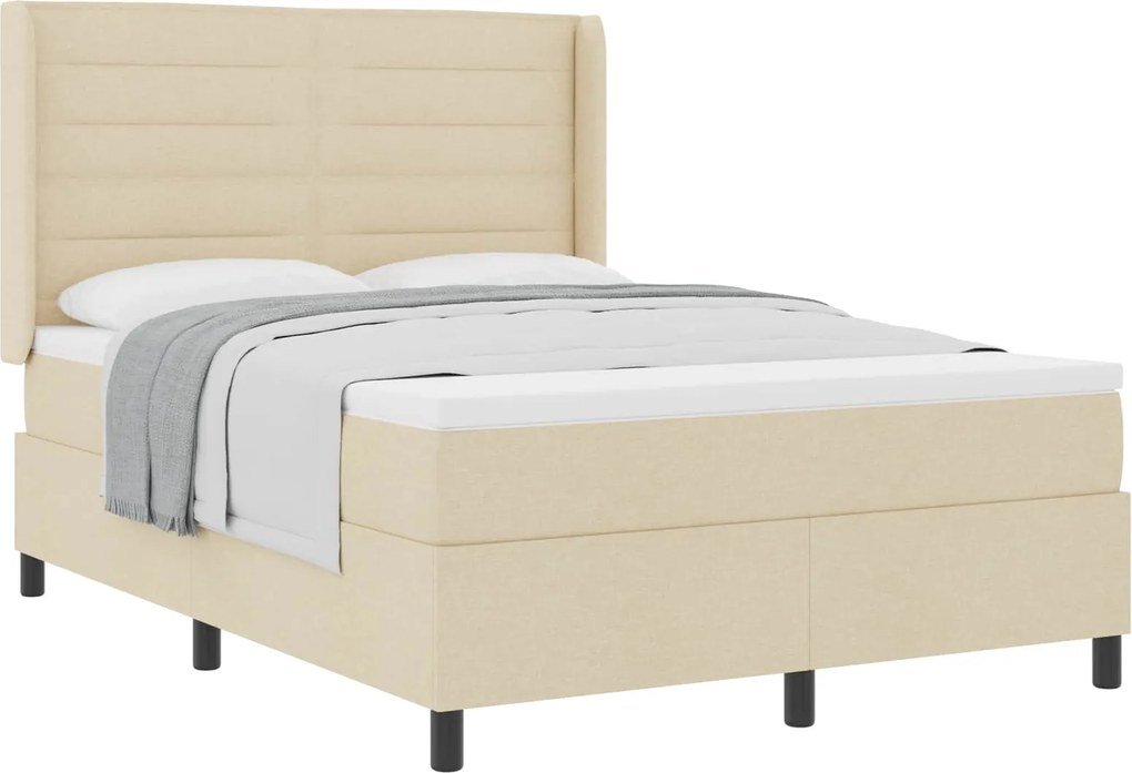 vidaXL Pat cu arcuri cu saltea cu headboard Crem 190 x 140 cm țesătură