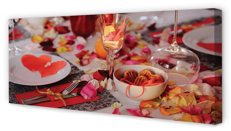Tablouri canvas Inima de petale de trandafir ochelari cină