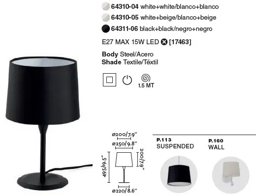 Veioza / Lampa de masa moderna design elegant CONGA neagra 64311-06