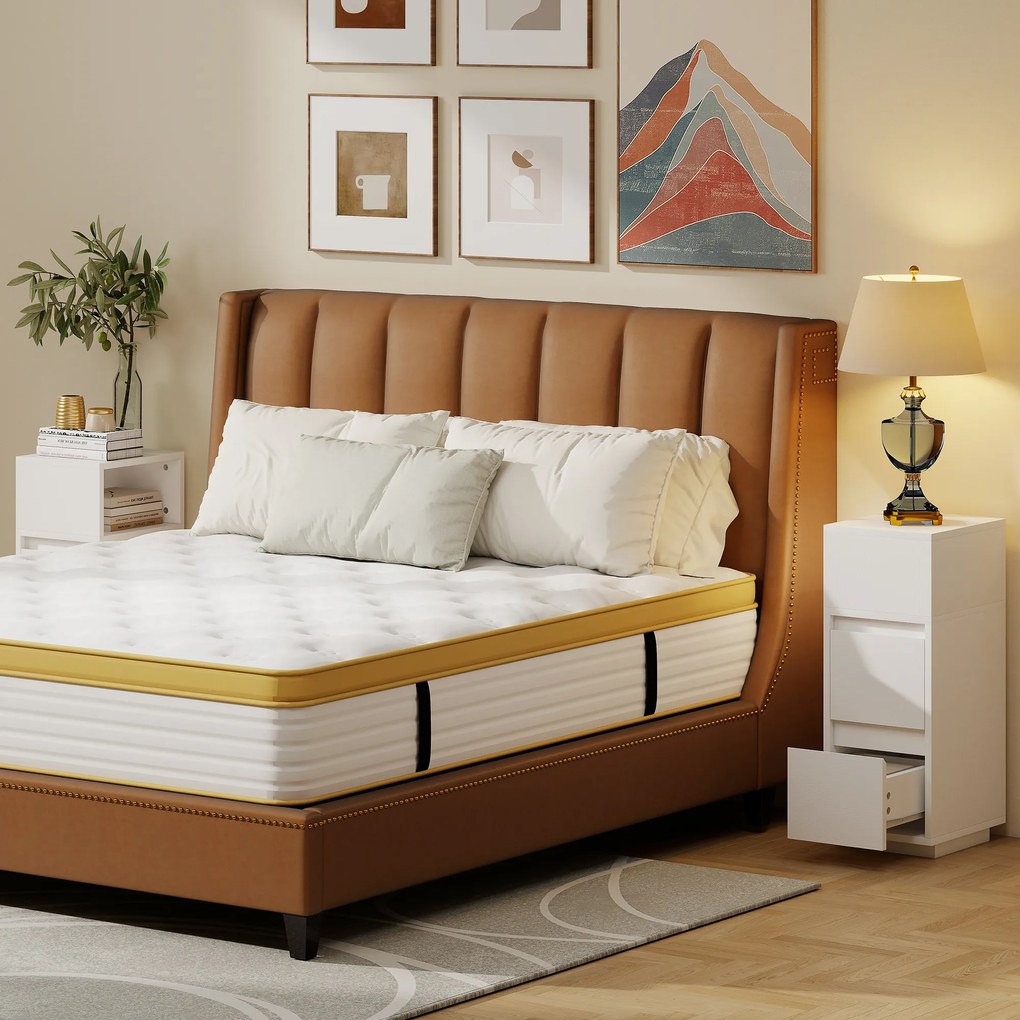 HOMCOM Set de 2 Noptiere Înalte și Subțiri pentru Dormitor cu 2 Sertare și Raft Deschis, Noptiere Moderne Economisitoare de Spațiu, Măsuțe pentru Divan, Sufragerie și Dormitor, 25x30x65 cm, Alb | Aosom Romania