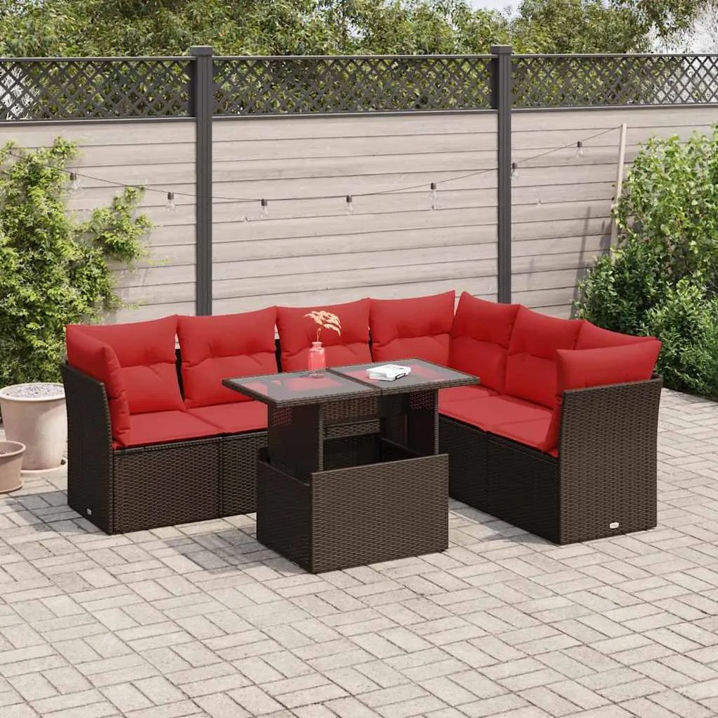 vidaXL Set canapele grădină cu perne 7 piese maro poliratan/lemn acacia