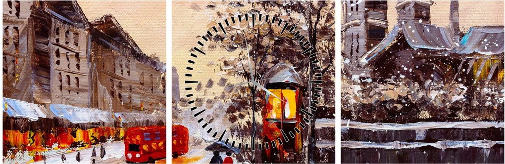 Tablou - Pictură oraș iarna (cu ceas) (90x30 cm)