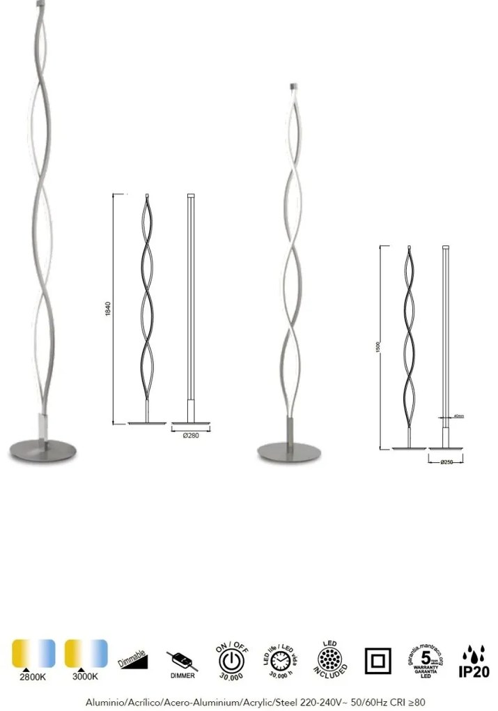 Lampadar LED design modern Sahara 20W argintiu crom