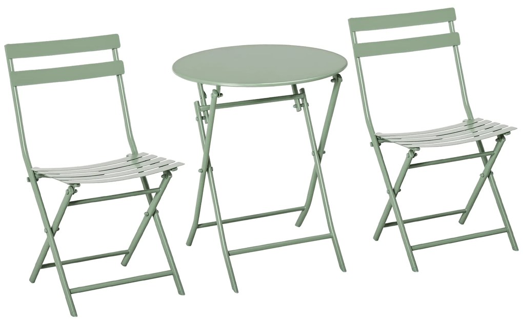 Outsunny Set de Gradina Pliabil de 3 Piese din Otel, 2 Scaune 42x50x81 cm si Masa de Gradina Ø60x71 cm, Verde