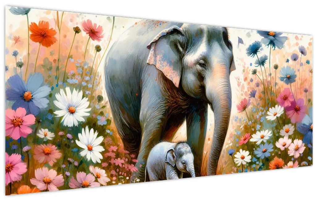 Tablou - Mama elefant, acuarelă (120x50 cm)
