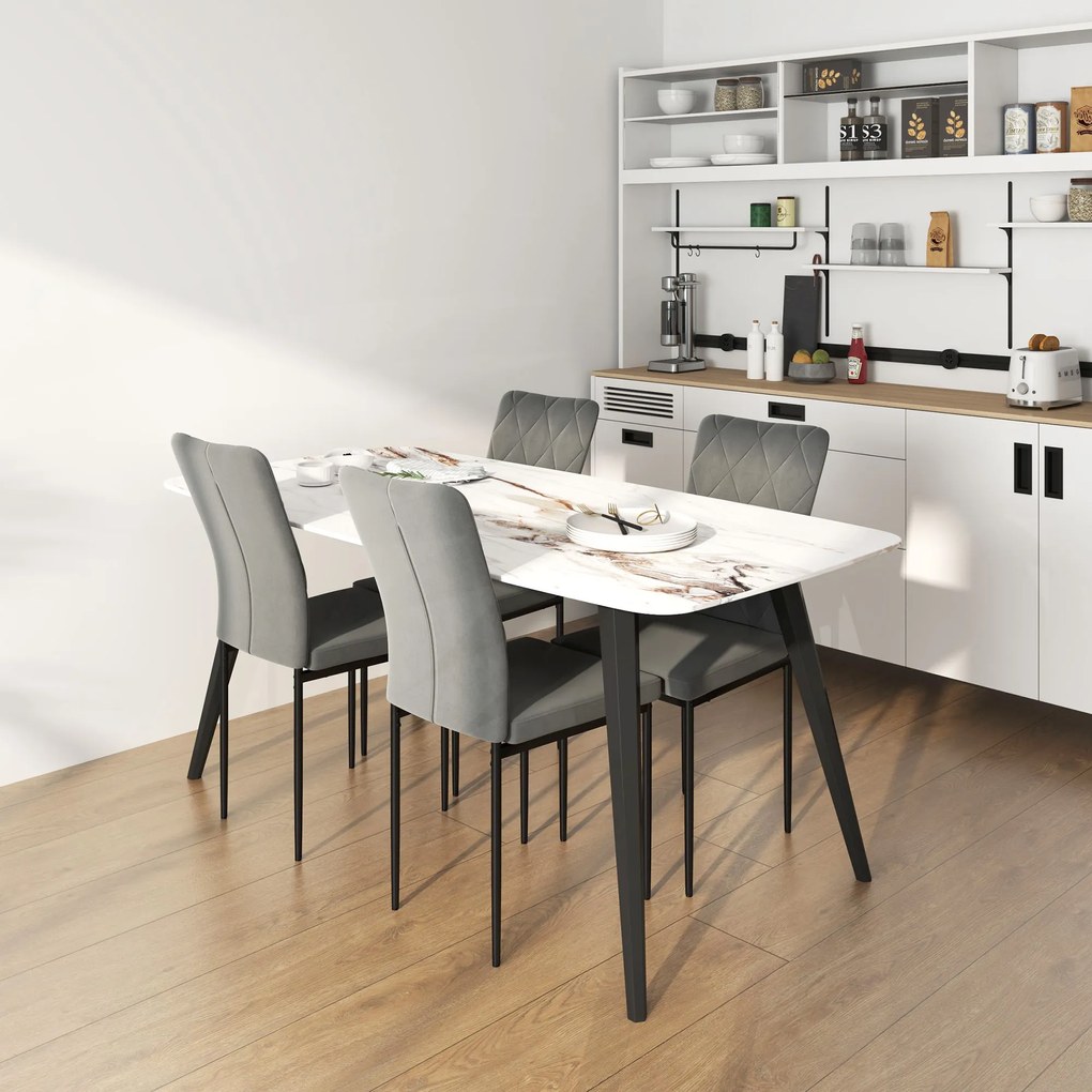 HOMCOM Set 4 Scaune de Dining in Aspect Catifelat, Scaune Tapitate Moderne cu Picioare Metalice, Pentru Dining, Dormitor, Bucatarie, Gri | Aosom Romania