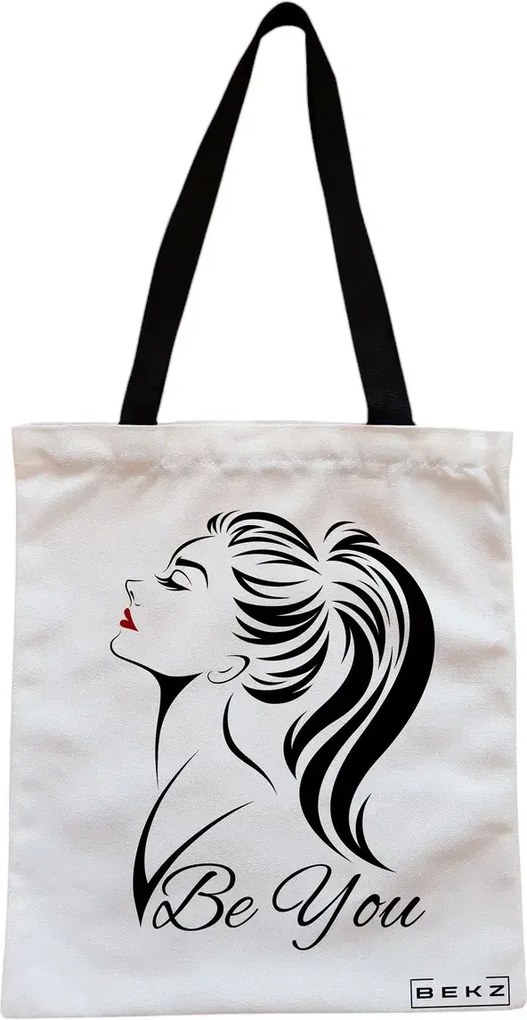 Sacosa de Panza pentru Cumparaturi, Geanta Tote, model Be You, Cu fermoar, 38x34.5 cm, Alba, BEKZ®