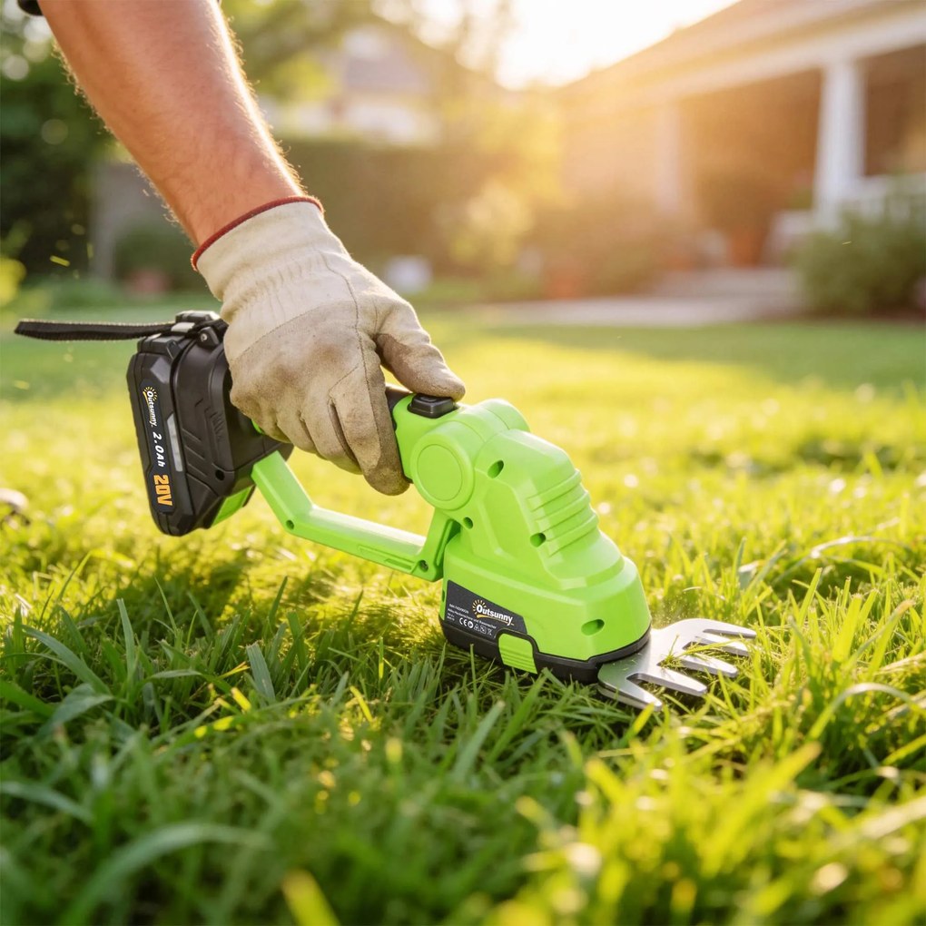 Outsunny 2-în-1 Foarfecă cu acumulator pentru gard viu, foarfecă electrică pentru gard viu &amp; tufe cu lungime de tăiere 20/10 cm, încărcător | Aosom Romania