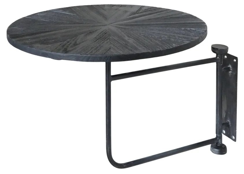 Masuta laterala de perete, neagra, din lemn masiv si metal D35cm, Clayn