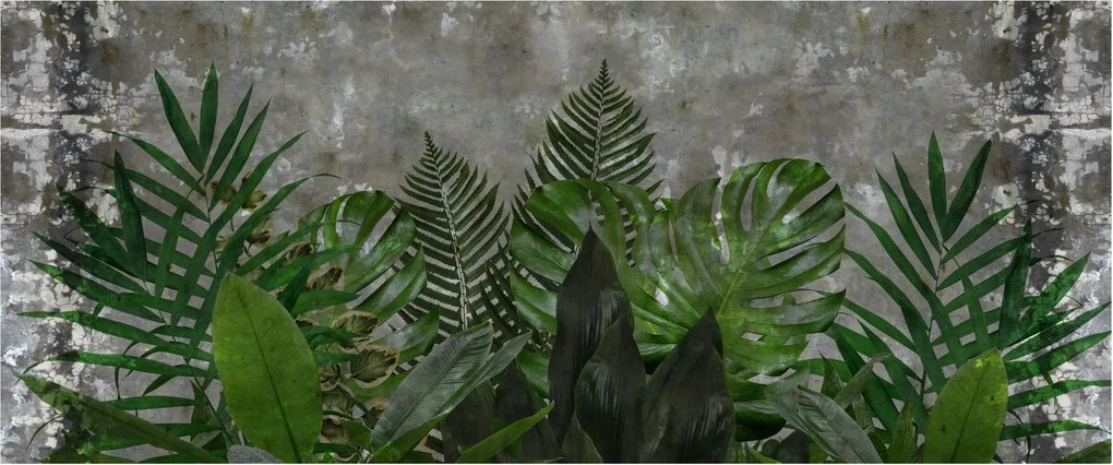 Tablou - Zid de beton cu plante (120x50 cm)