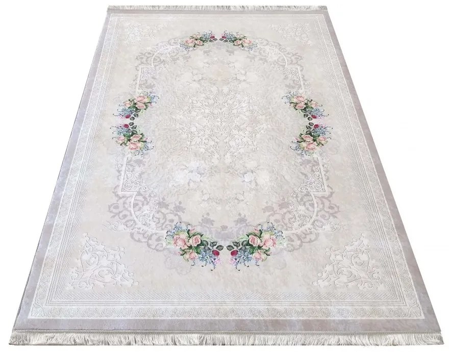 Covor antiderapant bej cu model floral subtil Lățime: 160 cm | Lungime: 220 cm