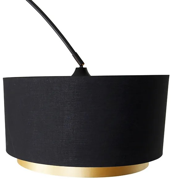 Lampa de podea arcada moderna neagra cu abajur dublu negru cu auriu - XXL
