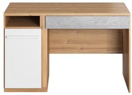 Birou Piano Cu 1 Usa Si 1 Sertar, Stejar Nash, Alb Si Beton, 120 Cm