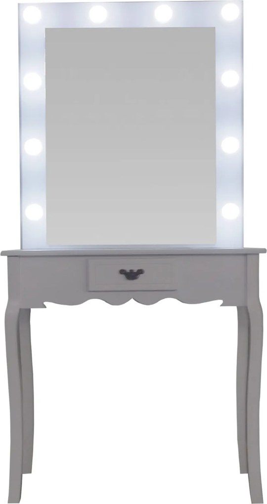 Masă de toaletă Constance, Masă pentru machiaj cu oglindă iluminată LED, 1 sertar, Alb