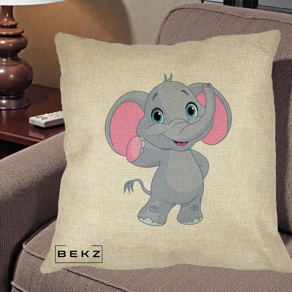 Perna Decorativa Pui de Elefant Kawaii, 40x40 cm, Crem, Husa Detasabila, Perna Inclusa, BEKZ®