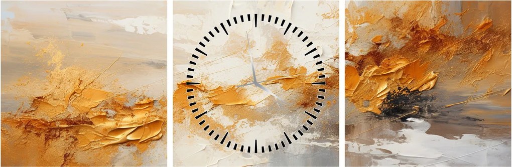 Tablou - Textura aurie (cu ceas) (90x30 cm)