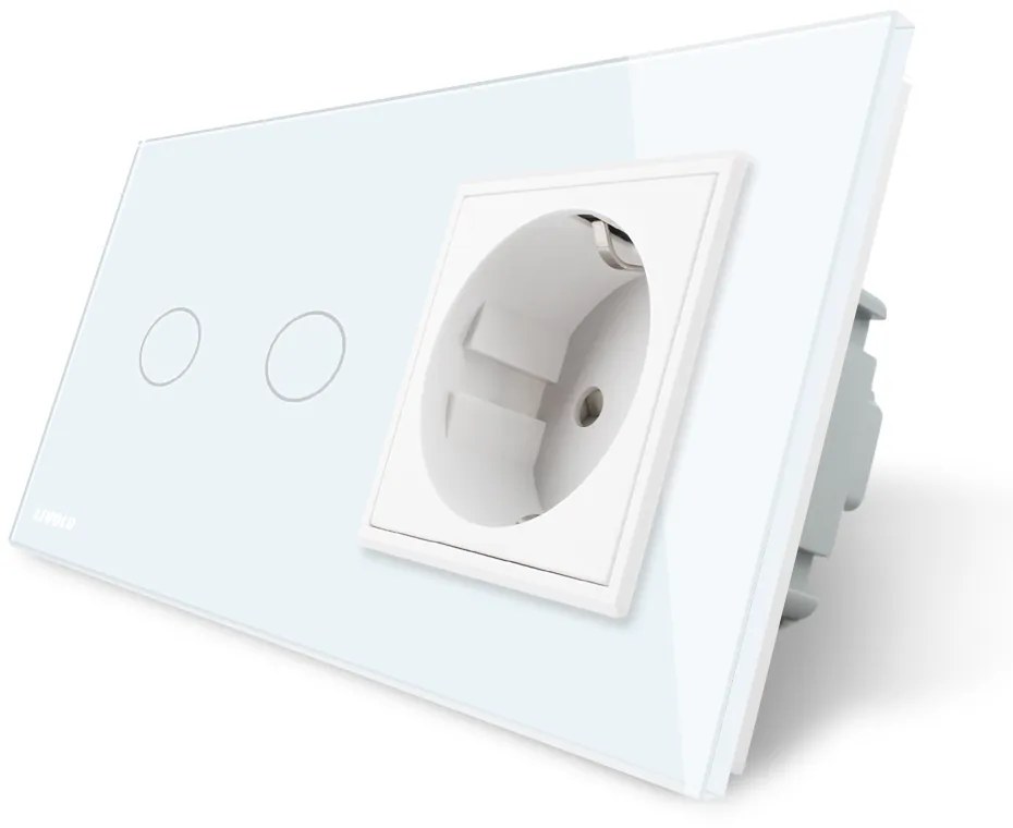 Intrerupator dublu + priza simpla Livolo rama din sticla