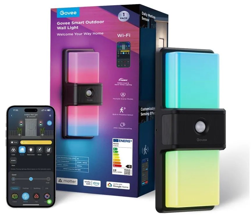 Aplică LED RGBIC dimabilă de exterior Govee LED/230V IP65 2700-6500K Wi-Fi