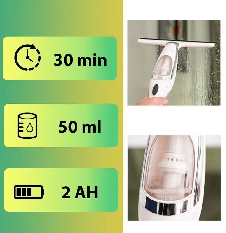 Aspirator de geamuri Attractive Luna 100 Pro, Baterie Li-ion 2AH, 50 ml, Autonomie pana la 30 min, Galben/Negru